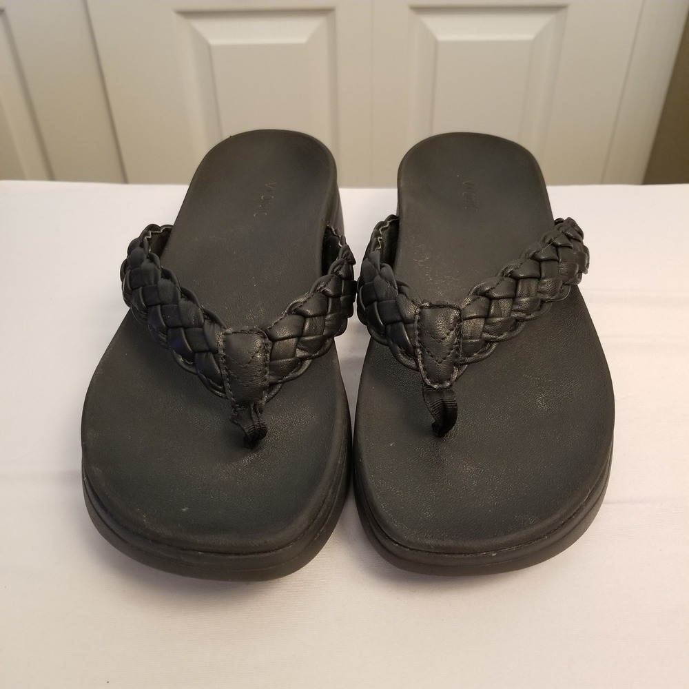 Vionic Black Braided Platform Flip Flops Thong Sandals Womens Size 9